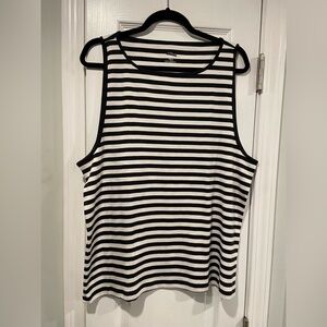 NWOT J. Crew Size 3X Mid Weight Boat Neck Black White Stripe Cotton Tank Top